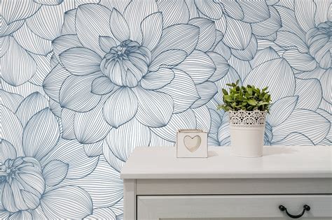Peel And Stick Wallpaper With Linear Flowers Floral Wall Mural