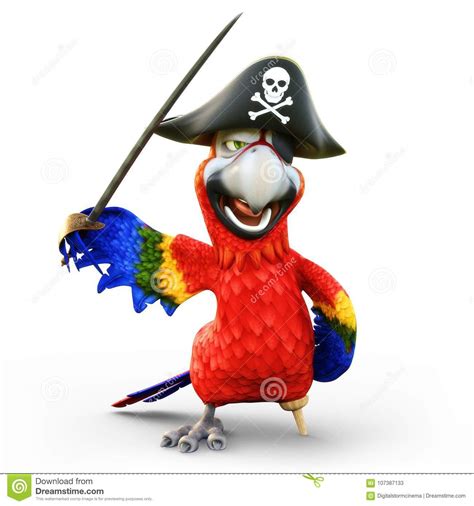 Pirate Parrot With Peg Leg Posing With A Hat Patch And