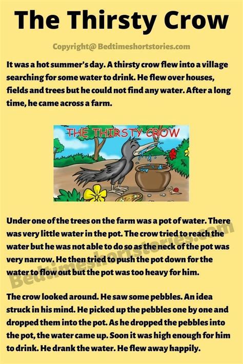 An Image Of The Thirsty Crow Poem For Kids To Use In Their Writing And