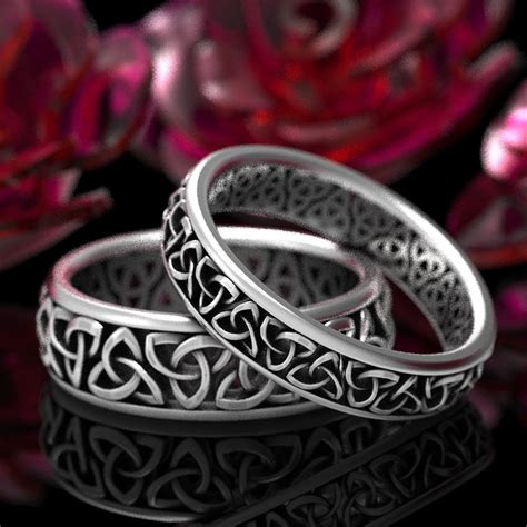 Celtic Wedding Ring Set His And Hers Matching Rings Sterling Silver