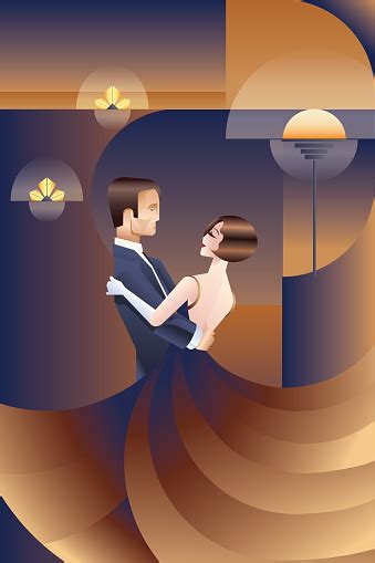 Dancing Couple Art Deco Geometric Style Poster Stock Illustration