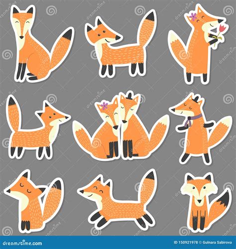 Cute Foxes In The Forest Vector Set 180134816