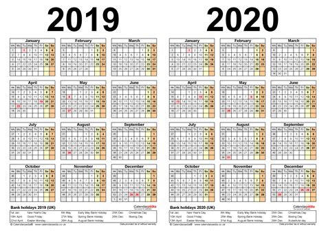 Two Year Calendars For 2019 And 2020 Uk For Word
