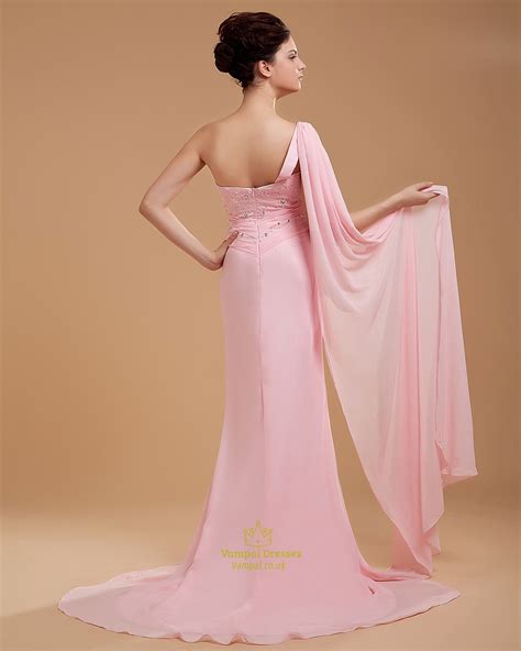 One Shoulder Light Pink Bridesmaid Dresses Chiffon Long Vampal Dresses