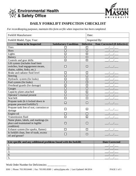 Printable Forklift Inspection Checklist