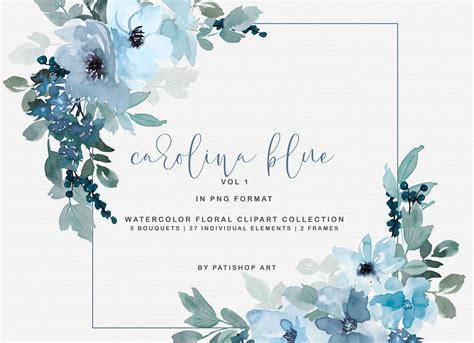 Pastel Blue Watercolor Flower Clipart By Patishop Art Thehungryjpeg