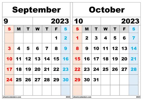 Calendar Sept Oct 2023 Calendar 2023
