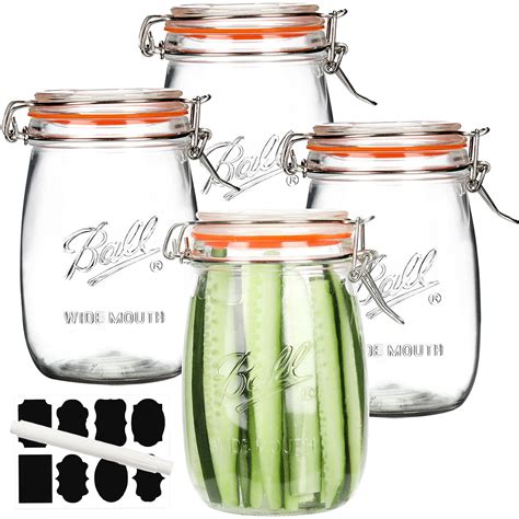 Buy Wide Mouth Glass Jars With Airtight Lid 32oz 4 Pack Glass Kitchen Storage Mason Jars With