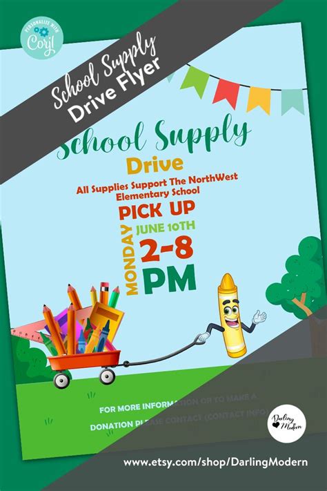 Editable Back To School Supply Drive Flyer Poster Instant Etsy