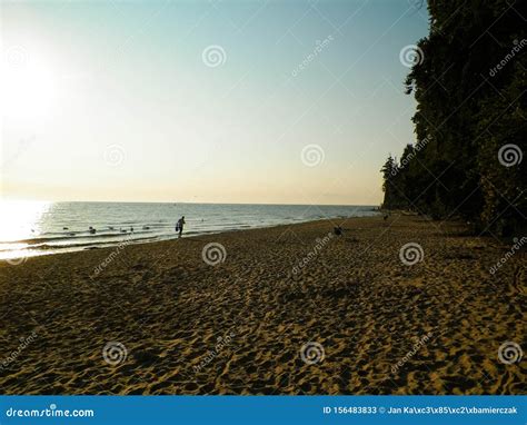 Nascer Do Sol Sobre O Penhasco De Orlowski E Um Sandy Beach Bonito Pelo