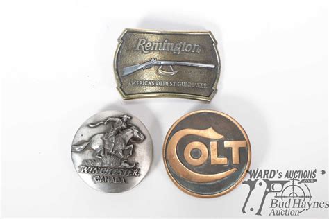Three Vintage Collectible Belt Buckles Including Colt Winchester And