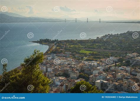 Picturesque Cityscape With The Sea In Nafpaktos And Bridge In Patras In