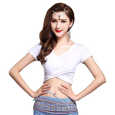 2018 New Women Belly Dance Clothes Upper Tops Sexy Bodysuit Deep V Neck Modal Gilrs Top For