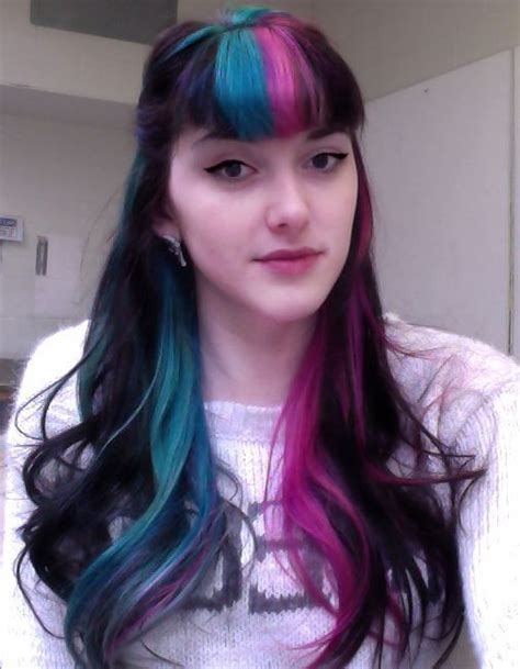 Great short term using for. Pink blue and black hair | Purple hair streaks, Hairstyles ...