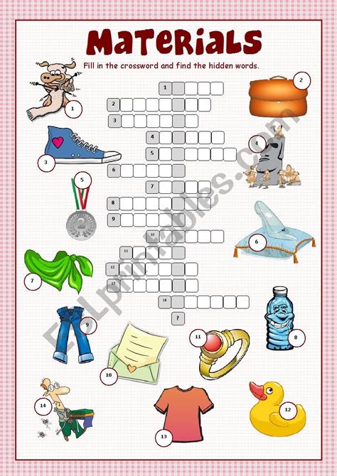 Materials Crossword Puzzle Esl Worksheet By Kissnetothedit
