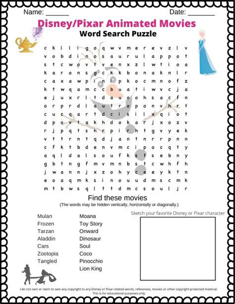 Disney Movies Word Search Puzzle