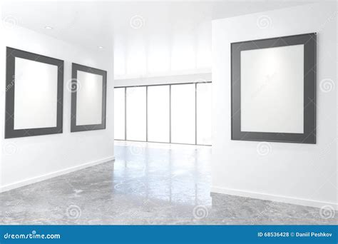 Empty Bright Art Gallery With Blank Pictures On The Walls Mock Stock