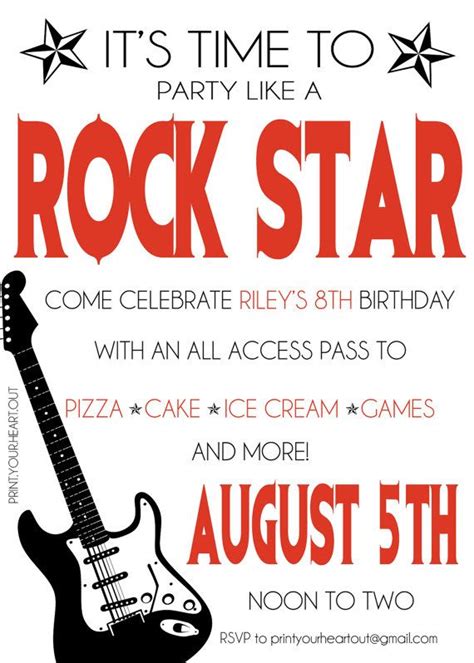 Printable Rock Star Guitar Birthday Party By Printyourheartout 950