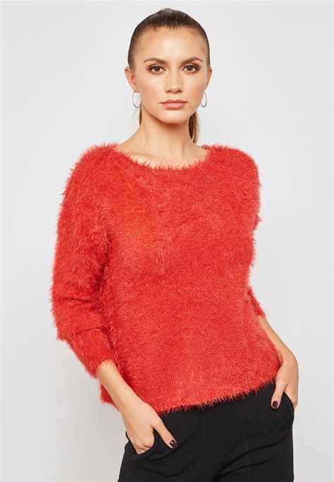 Buy Only Red Fuzzy Crew Neck Sweater For Women In Mena Worldwide