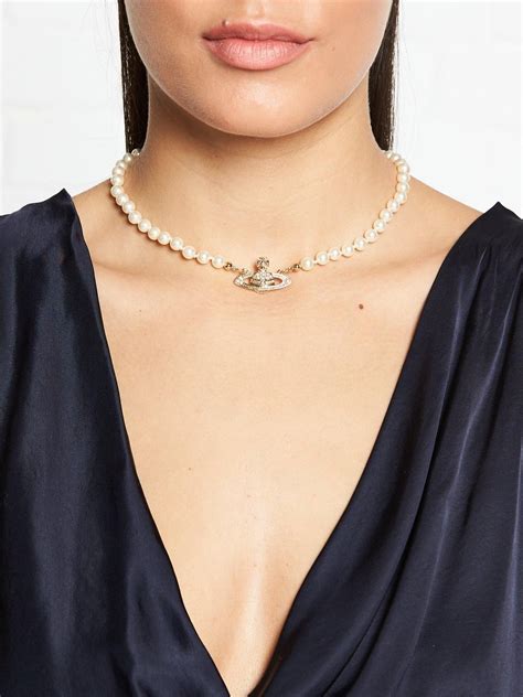 Vivienne Westwood Mini Bas Relief Pearl And Orb Choker Necklace Gold Gold Pearl Necklace