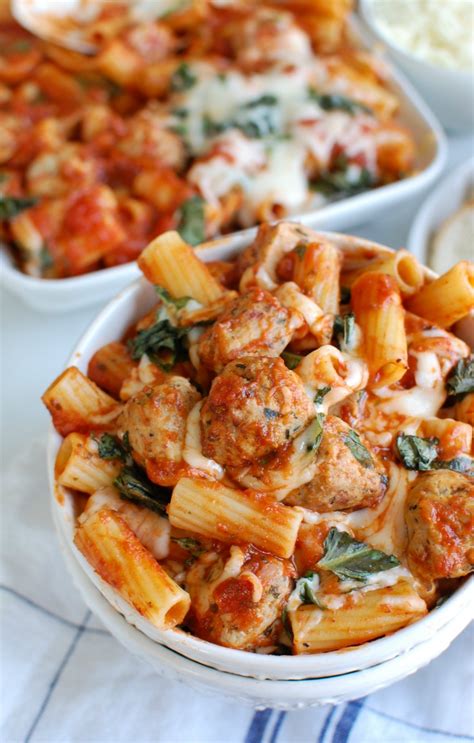 This easy baked rigatoni is all about crowd pleasing flavor! Easy Baked Rigatoni with Chicken Meatballs Image 5 - A ...