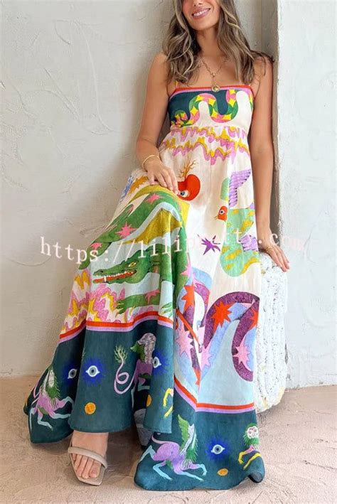 Lilipretty Feel Effortlessly Linen Blend Unique Print Smocked Back Midi Dress In Types Of