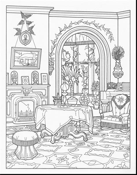 Wonderful Interior House Coloring Page With House Coloring Page