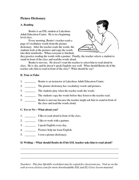 Printable Esl Worksheets For Adults
