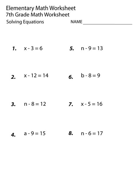 7th Grade Printable Math Worksheet