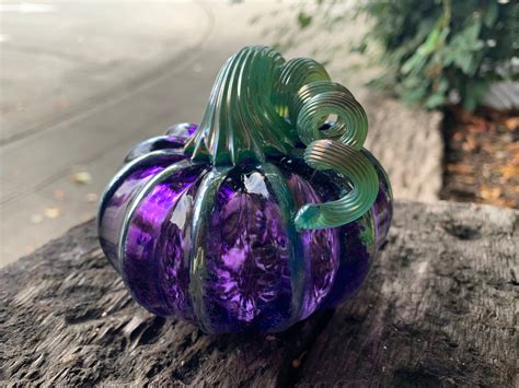 Purple And Ice Blue Glass Pumpkin 4 Decorative Blown Etsy