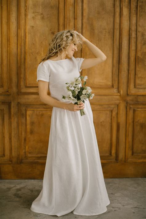 Modest Linen Wedding Dress Handcrafted World Wide Shipping Cozyblue