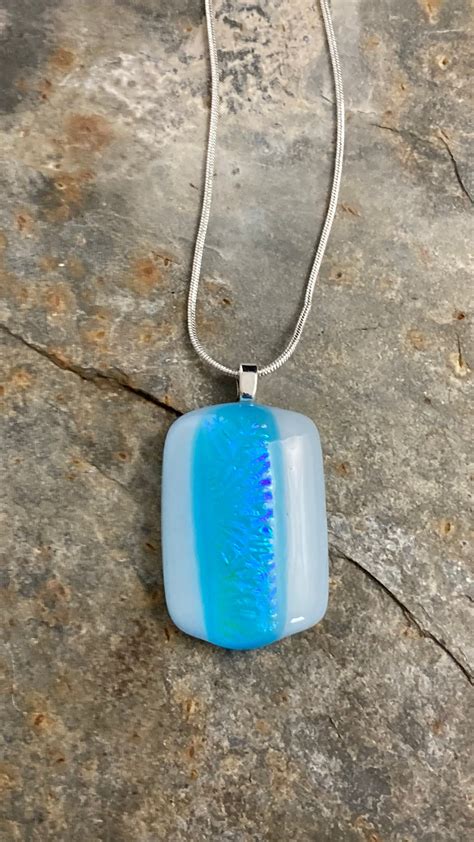 Turquoise Blue Fused Glass Pendant Unique Glass Jewellery Etsy