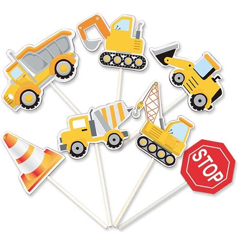Buy Pack Construction Cupcake Toppers Picks Dump Truck Excavator Tractor Party Cake Toppers