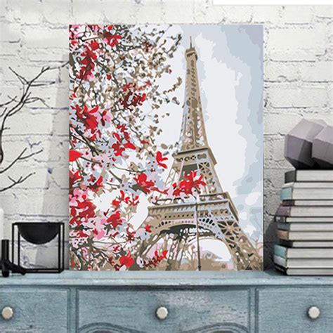 Diy Eiffel Tower Paint By Number Kit Oil Painting On Canvas Art Home