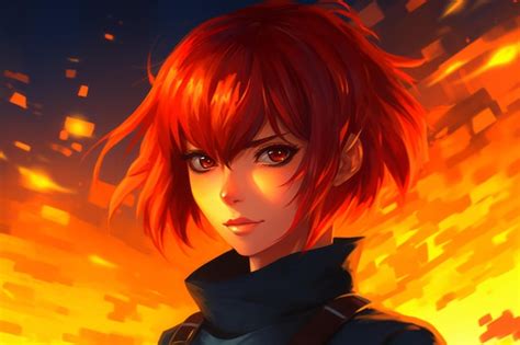 Premium Ai Image An Anime Character With Red Hair And Blue Eyes