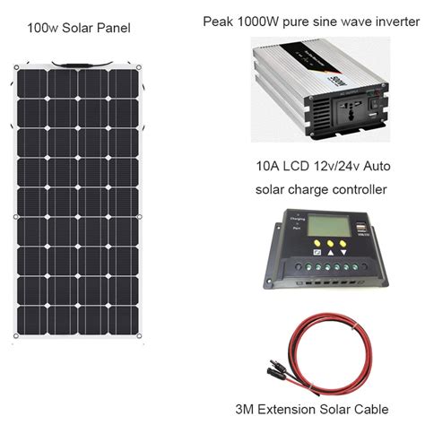 Whole 1000w Solar Home System Kit 100 Watt Flexible Solar Panel Lcd 10a