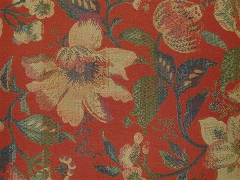 Red Floral Heavyweight Tapestry Upholstery And Curtain Fabric The