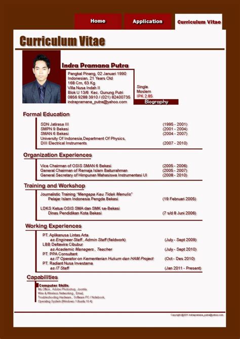 Contoh cv (curriculum vitae) lamaran kerja yang baik dan benar, menggunakan bahasa indonesia dengan format dan desain menarik dalam bentuk file dokumen doc (word) dan pdf yang bisa di. 29+ Contoh Cv Bahasa Inggris Lengkap PNG - Garut Flash