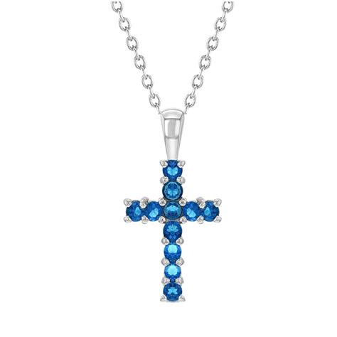 Dazzling Royal Blue Stone Cross Necklace For Girls In Sterling Silver