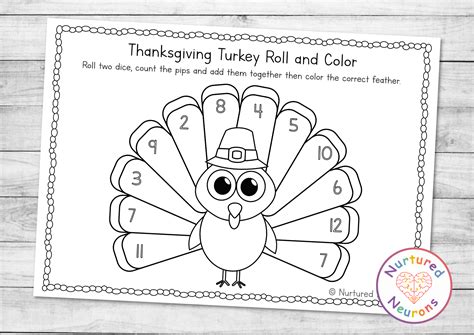 Thanksgiving Turkey Roll And Color Worksheets Nurtured Neurons