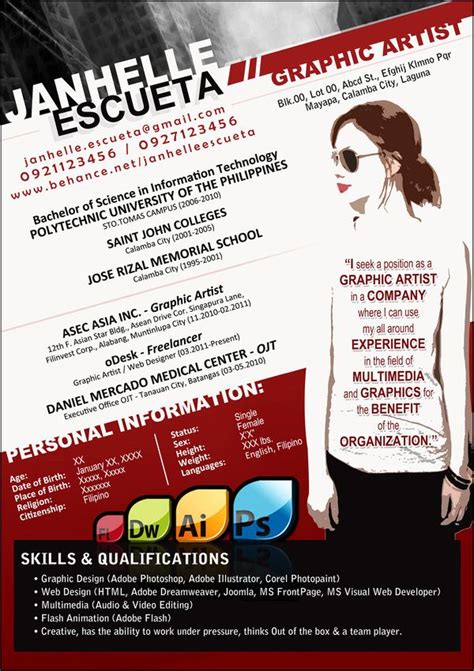 Creating a strong creative graphic designer resume is the first thing you need to do to grab the attention of hiring managers and recruiters while hunting for a creative graphic designer job. My creative curriculum viate by Janhelle Escueta, via ...