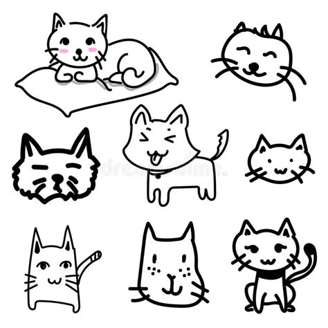 Cat Doodle Drawing A Vector On White Background Stock