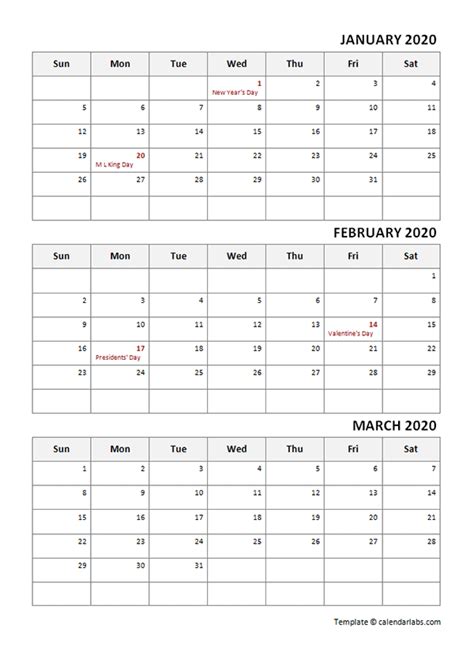 Free Printable Quarterly Calendar 2020 Month Calendar