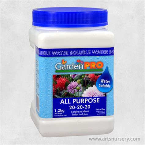 Just place 2 teaspoon in a gallon of water and you have the right mix to keep your plants growing against anything mother nature will throw at them. Garden Pro All Purpose Water Soluble Fertilizer 20-20-20 ...