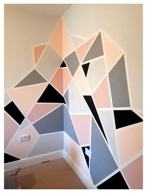 Pink And Gray Geometric Wall Mural Making A Feature Of A Corner