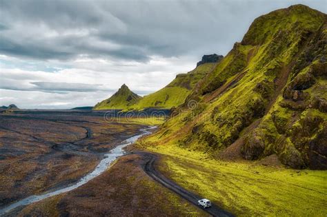 Iceland Landscape And Road Towards The Highlands Stock Image Image Of