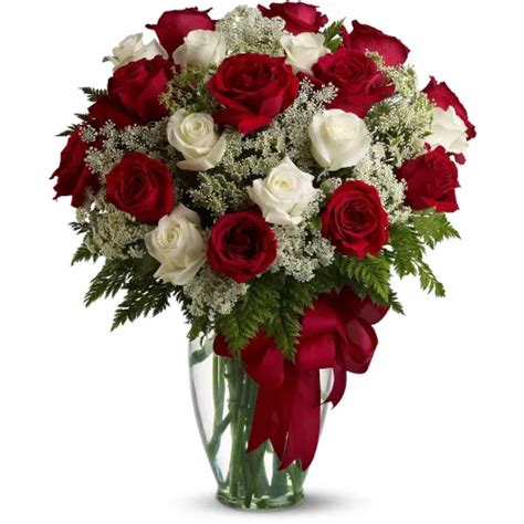 24 White And Red Roses In Vase To Philippines Delivery 24 White And