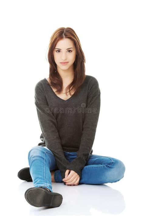 Casual Young Woman Sitting On The Floor Stock Image Image Of Human