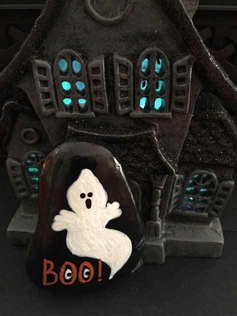 Halloween Ghost Painted Rock Halloween Decoration Boo Etsy In 2020