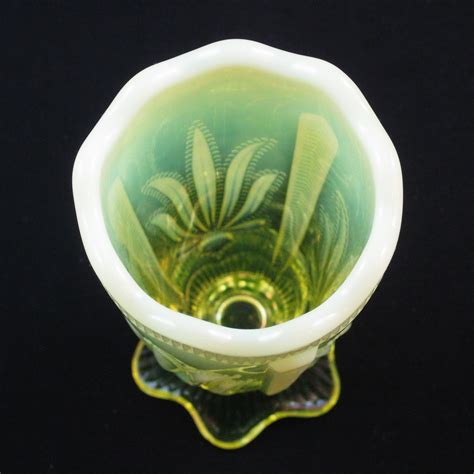 Fenton Vaseline Opal Cactus Vaseline Glass Vase Carnival Glass